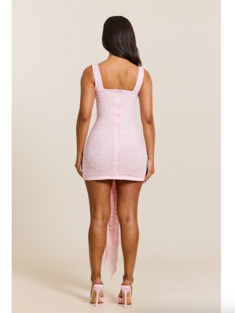 Mars The Label Front Tie Lace Mini Dress Pink Women’s Size Large Us 12 — image 3 of 8
